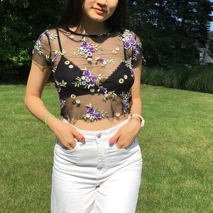 URBAN OUTFITTERS MESH FLORAL TOP